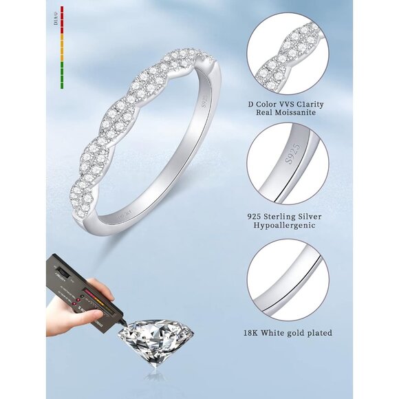 Women's E-0.3Carat-Twisted Eternity Ring Sterling Silver 18K White Gold Plated - Picture 4 of 7